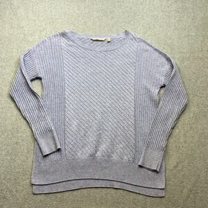 Soft Surroundings Sweater Womens Petite Medium Periwinkle Cotton Linen Eyelet